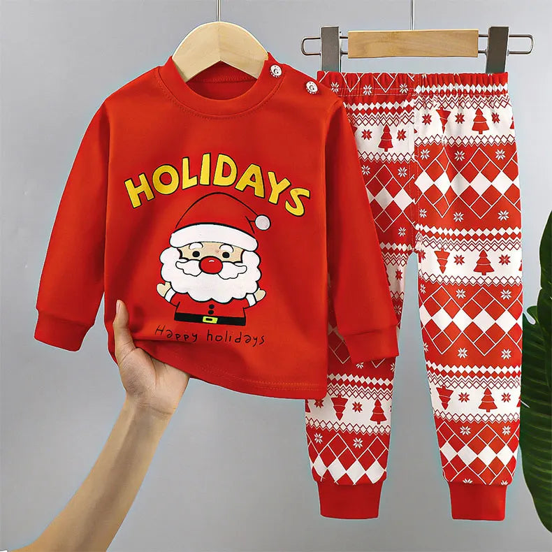 Christmas Kids Sets Cotton Long Sleeve Children's Clothing Boy Girl Autumn Winter Tops Pants Suits Santa Claus Christmas Tree