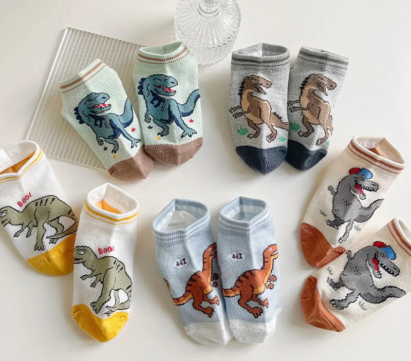 5 Pairs Kids Socks for Children Boys Girls Cartoon Dinosaur Summer Low Cut Slipper Hosiery Ankle Footed Casual Sock 1-12 Years