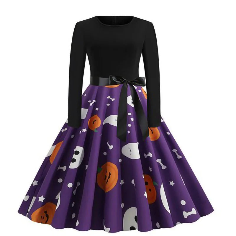 Halloween Cosplay Costume Props Fancy Pumpkin Womens Dress Long Sleeve Princess Dress Festival Dress Up Party Vintage Robe