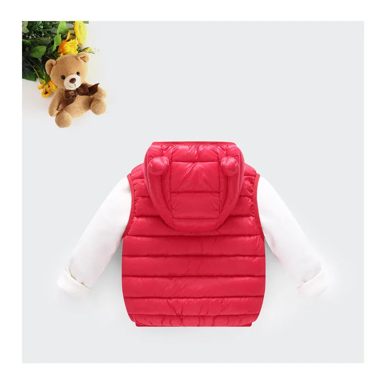 Baby Boys Girl Warm Down Vest Toddler Cotton Waistcoat Children Autumn and Winter Clothes Kids Hooded Jackets 1-6 Years Old