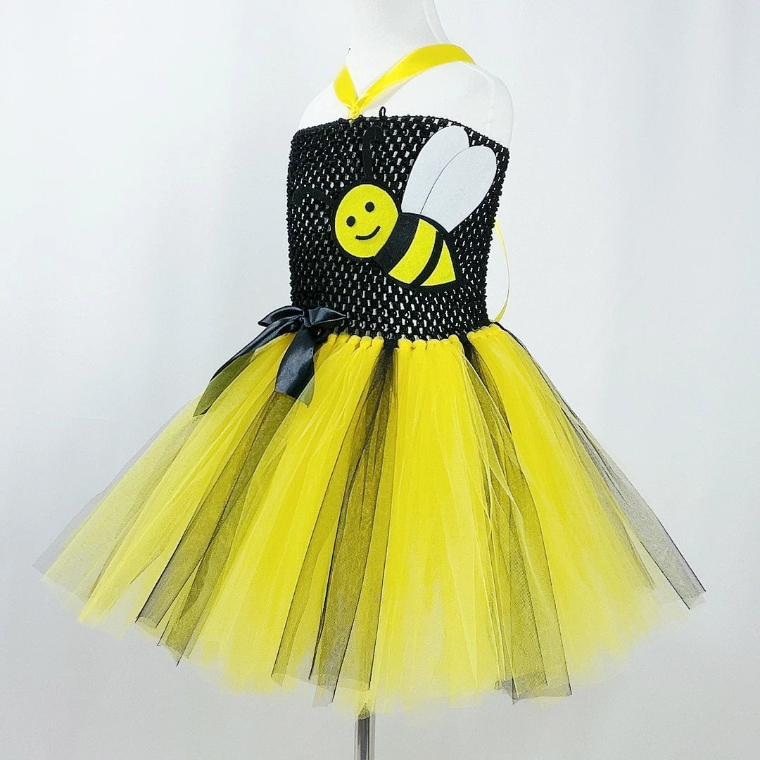 Bumble Bee Tutu Dress for Baby Girls Birthday Outfit Halloween Costume for Kids Honeybee Cosplay Dresses with Wing Headband Set
