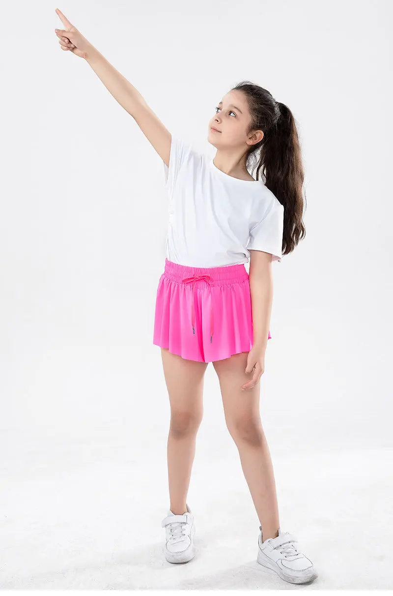 3-15 Years Girls Flowy Shorts Butterfly Shorts With Pocket 2-in-1 Athletic Running Shorts For Kids Active Workout Sports Tennis