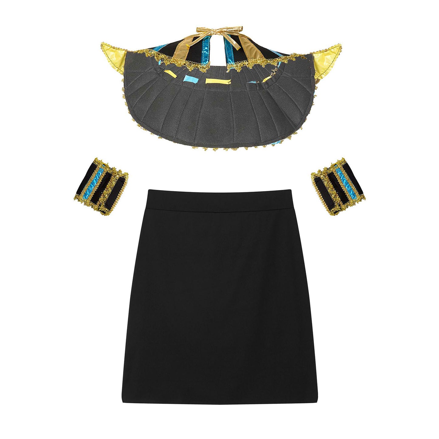 Mens Ancient Egyptian Pharaoh King Cosplay Costume Halloween Fancy Dress Skirt with Cuffs Collar Outfit for Theme Party/Stage