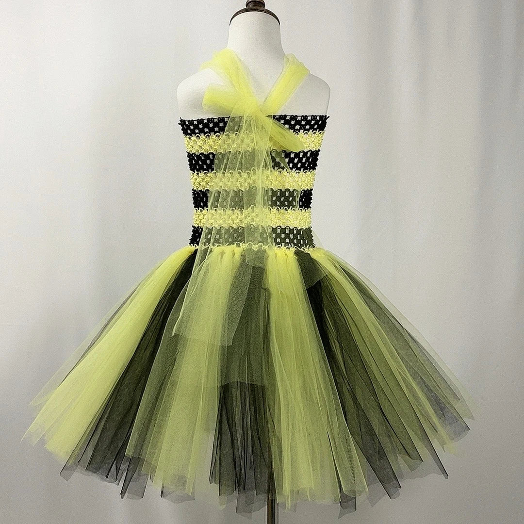 Bumble Bee Tutu Dress for Baby Girls Birthday Outfit Halloween Costume for Kids Honeybee Cosplay Dresses with Wing Headband Set