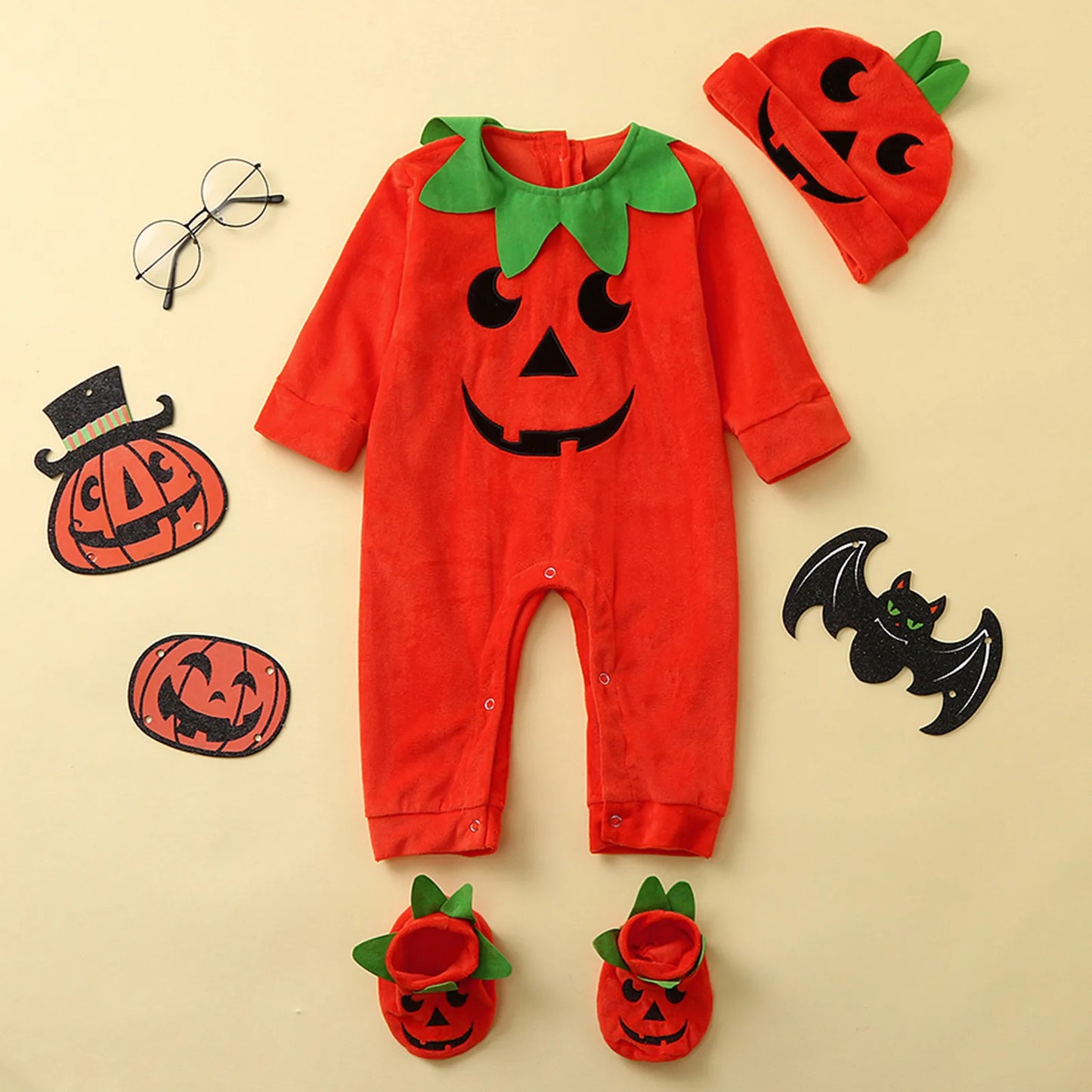 0-3 Years Halloween Costume for Infant Boys Girls Sleeveless Hood Jumpsuit Baby Party Cosplay Pumpkin Warm Soft Cotton Clothing