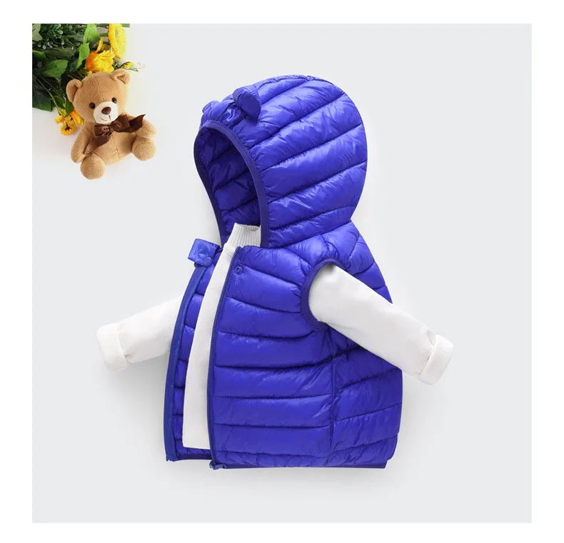 Baby Boys Girl Warm Down Vest Toddler Cotton Waistcoat Children Autumn and Winter Clothes Kids Hooded Jackets 1-6 Years Old