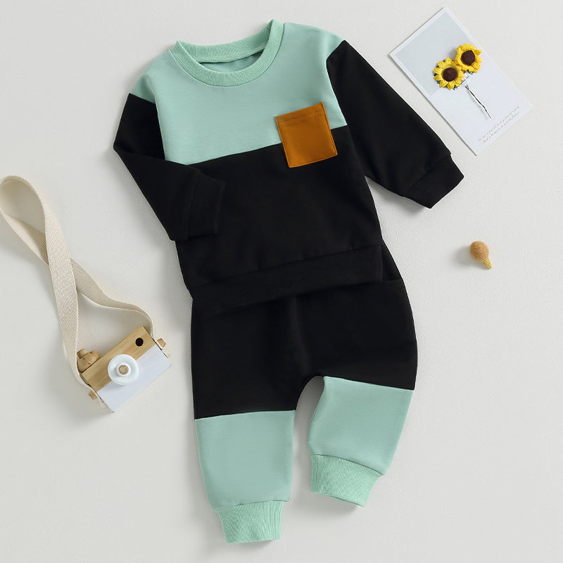 2023-05-19 Lioraitiin 0-3Years Baby Boy 2Pcs Autumn Pants Set Contrast Color Long Sleeve Crew Neck Sweatshirt Sweatpants Clothes