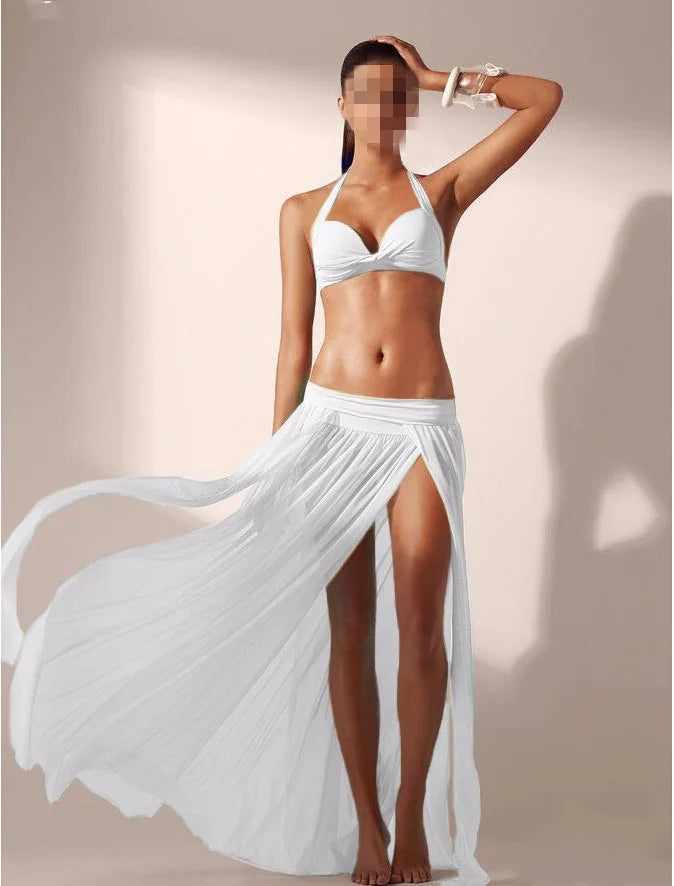 2024 New 5 colors Solid Beach Dress for Women Mesh Bikini Cover Ups Open Side Sarong Swim Dresses Free Size Playa Skirt Sarong