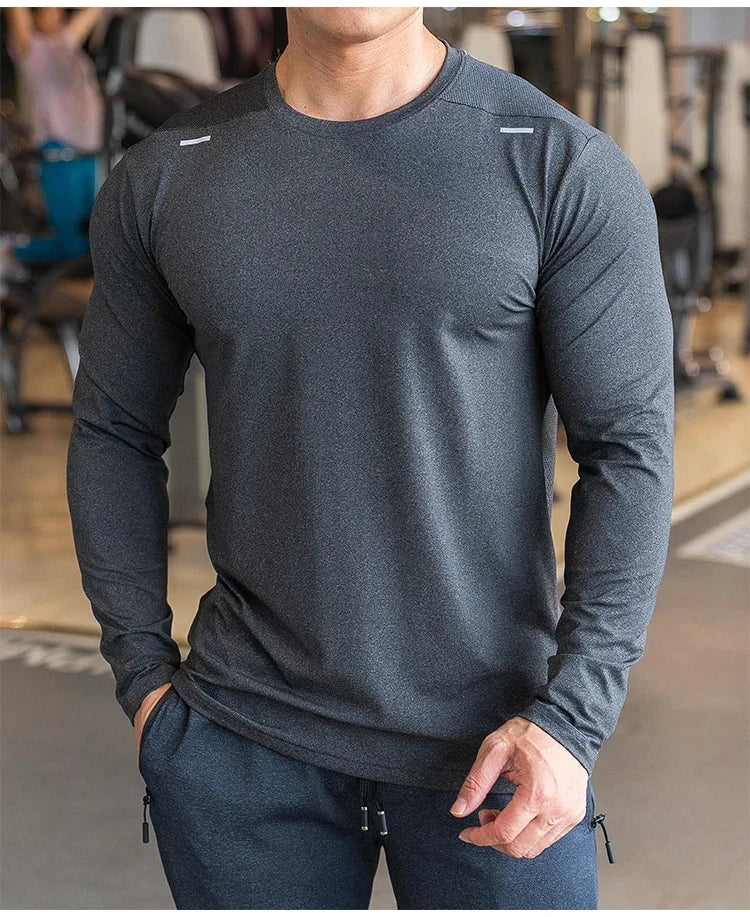 Men's Sports Fitness Long Sleeve Outdoor Badminton Quick Dry Training Shirt Casual Thin Running Top Bodybuilding Sportswear