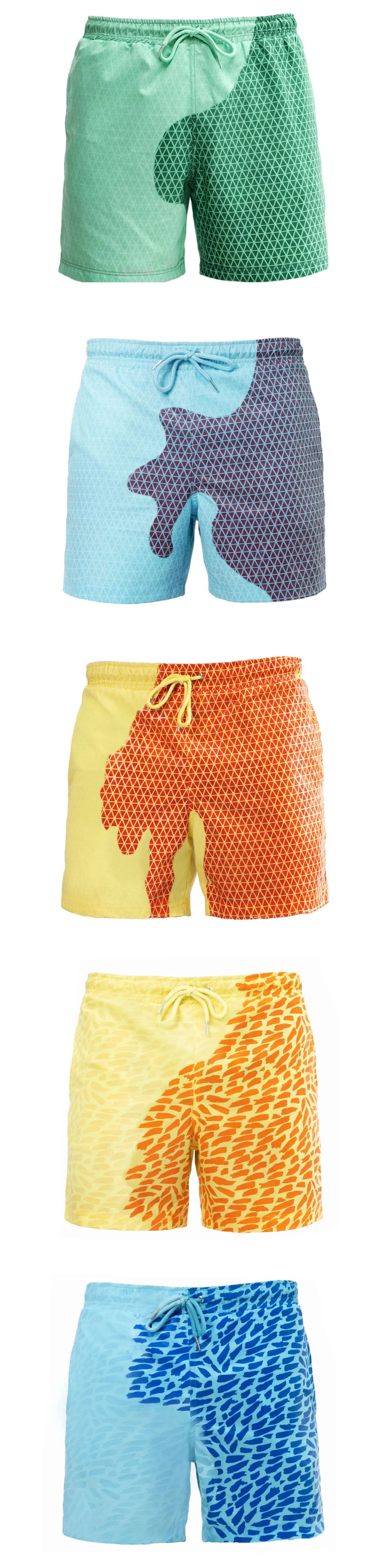 Magical Color Changing Board Shorts Men Summer Discoloration Swimming Trunks Swimwear Swim Surf Short Wear Quick Dry Beach Pants