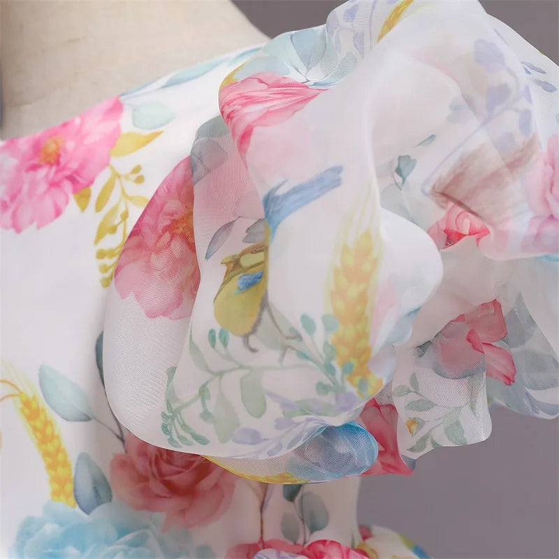 Girls White Cake Layers Dresses Kids Pull Sleeve Elegant Party Wedding Birthday Tutu Princess Vestidos Children Summer Clothes