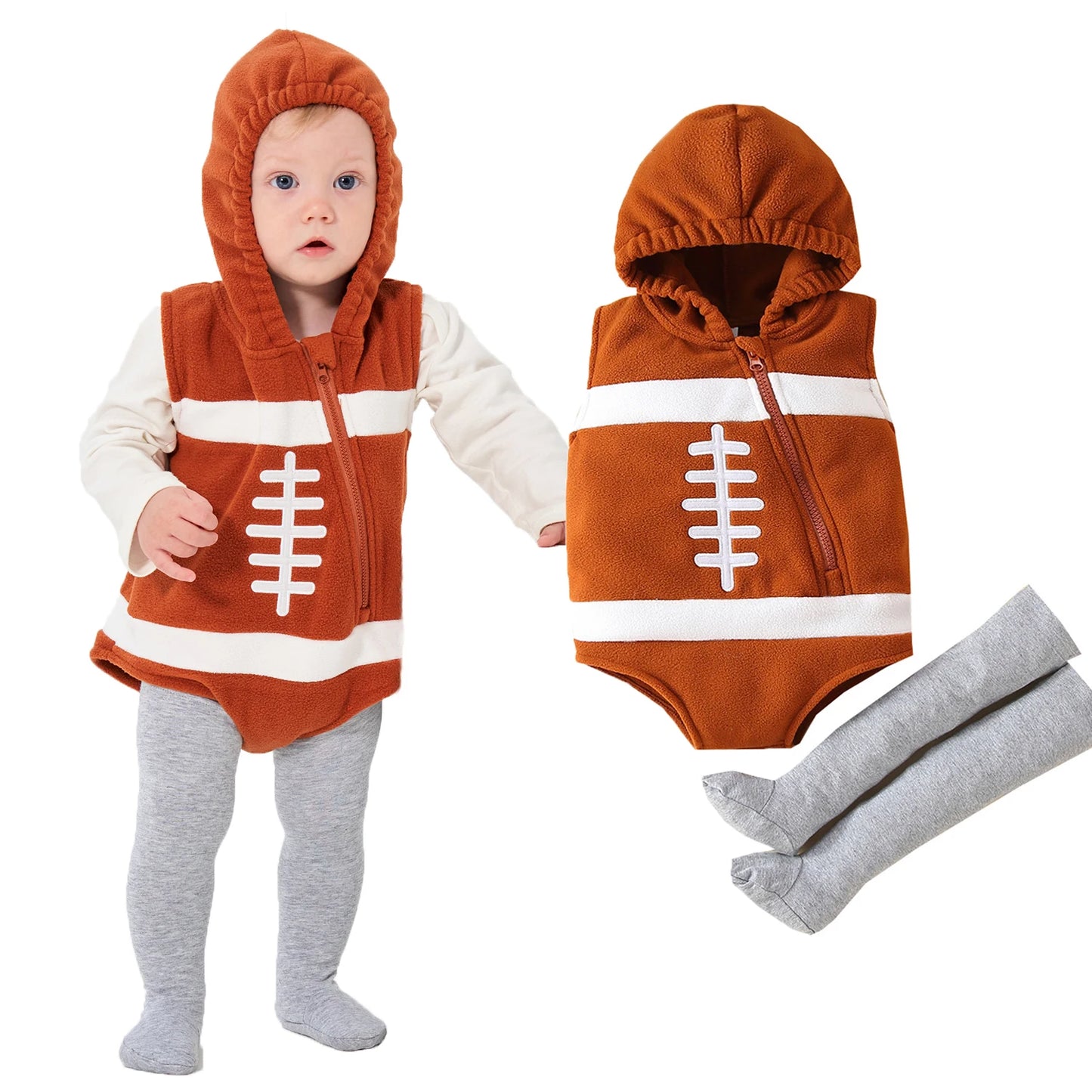 Umorden 0-18M Unisex Baby Yellow Little Chick Costume Hoodie Bodysuit Romper Stocking 2pcs/set Sleeveless Halloween Purim