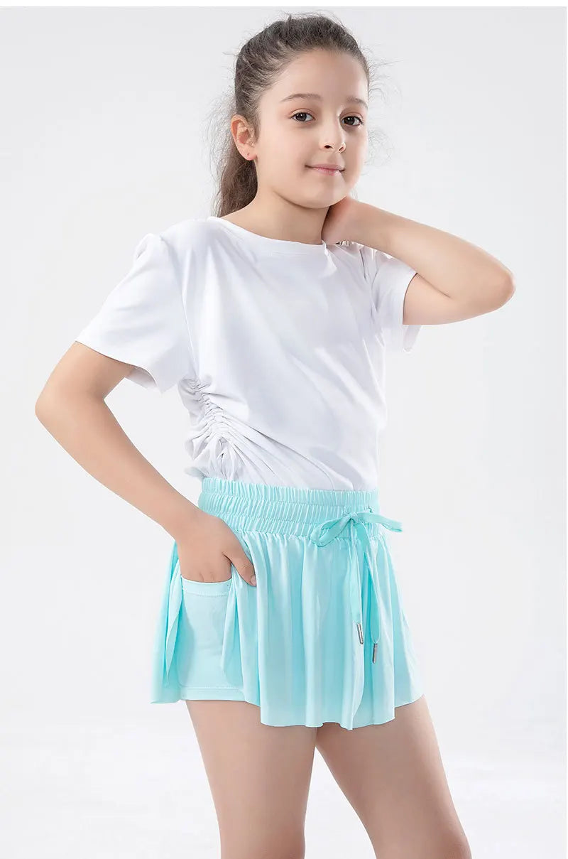3-15 Years Girls Flowy Shorts Butterfly Shorts With Pocket 2-in-1 Athletic Running Shorts For Kids Active Workout Sports Tennis