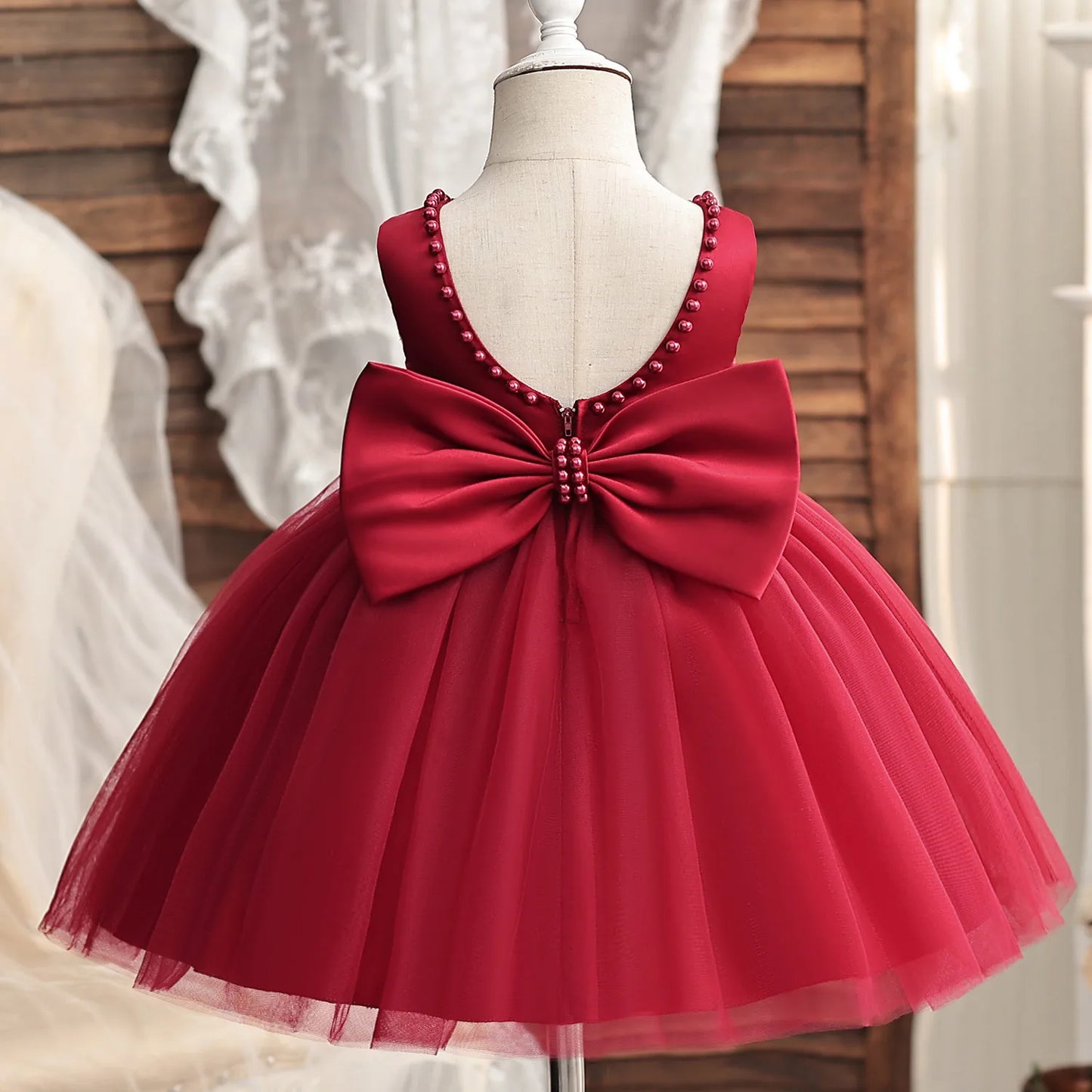 Flower Girl Dresses for Wedding Kids Lace Backless Tulle Tutu Princess Prom Party Clothes Baby 1st Birthday Baptism White Dress