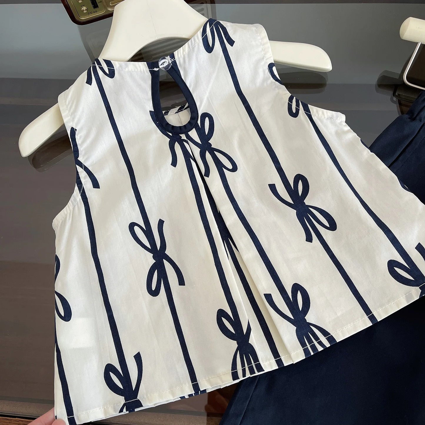 Children's Clothing Sets Bow Print Sleeveless Top + Wide-leg Pants 2pcs Kids Clothes for Girls Set 2 To 7 Years Outfit Set