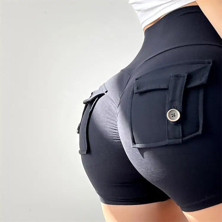 Shorts Women Sport With Pocket Buttocks Fitness Workout High Waist Tights Leggings Push Up Cycling Shorts Scrunch Gym Clothing