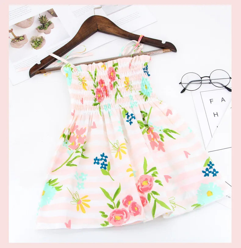 2024 Summer Baby Girl Floral Dress Children's Casual Toddler Kids Cotton Clothes Dress for Girls Sleeveless Sling Beach Sundress