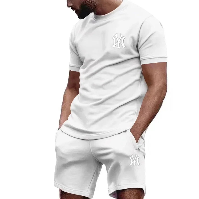 Men's two-piece sportswear, short sleeved T-shirt and pants set, running and fitness sportswear, summer, 2024