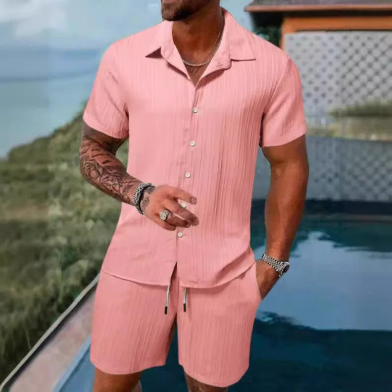 European and American Summer Hot Men's Casual Loose Beach Suit Shirt Shorts Quick Drying Breathable Vacation Style