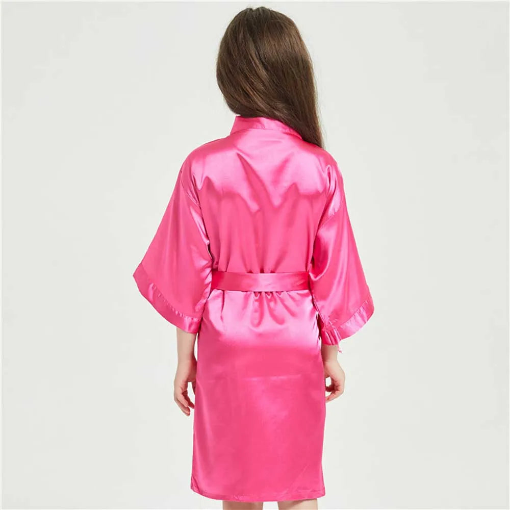 Pink Bathrobes for Girls Nightwear Satin Silk Kids Robes Summer Girl Nightgown Sleepwear Children Kimono Wedding Spa Party Dress