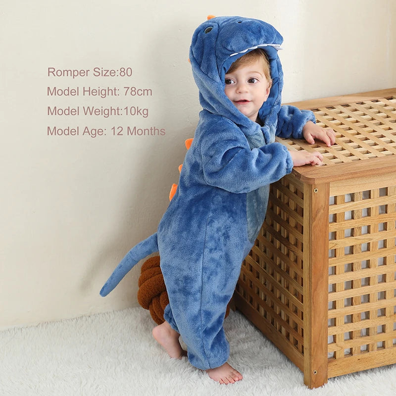 MICHLEY NEW Halloween Blue Dragon Baby Rompers Winter Costume Clothes Cartoon Jumpsuit Bodysuits Overall For Girl Boy Bebe 2-36M