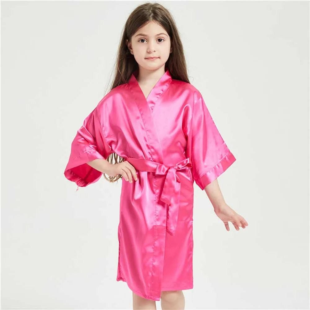 Pink Bathrobes for Girls Nightwear Satin Silk Kids Robes Summer Girl Nightgown Sleepwear Children Kimono Wedding Spa Party Dress
