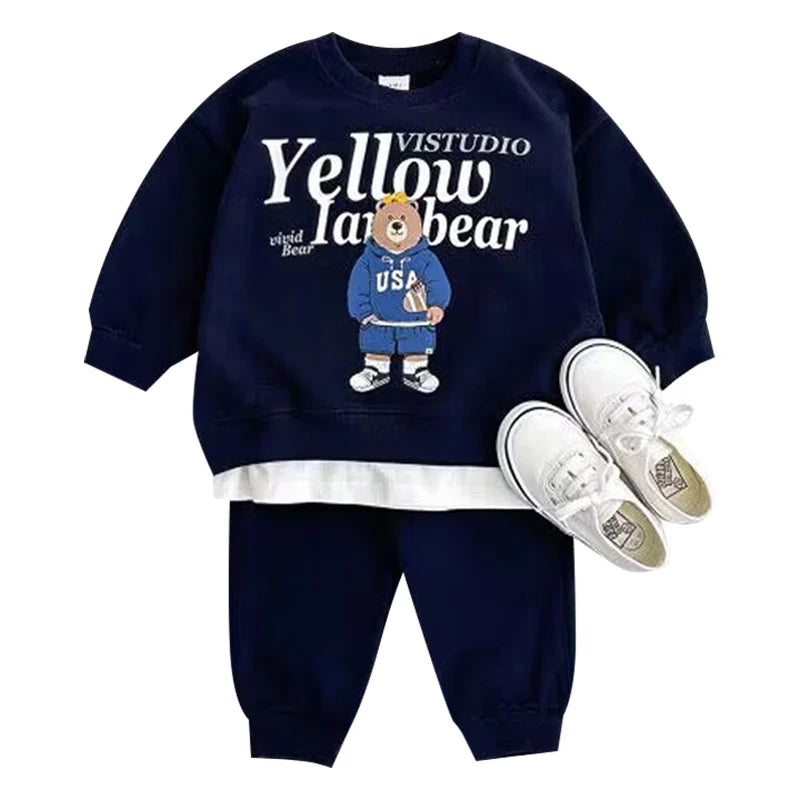 Fashion girls Toddler Baby Korea Clothing Fall Clothes Sets Baby Boys Set Kids Sports Bear Sweatshirt Pants 2Pcs 2 to 8 year