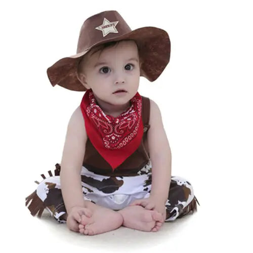 Halloween Baby Costume Cowboy Sheriff Fancy Party Rompers Hat Scarf Cool Infant Baby Clothes Outfit