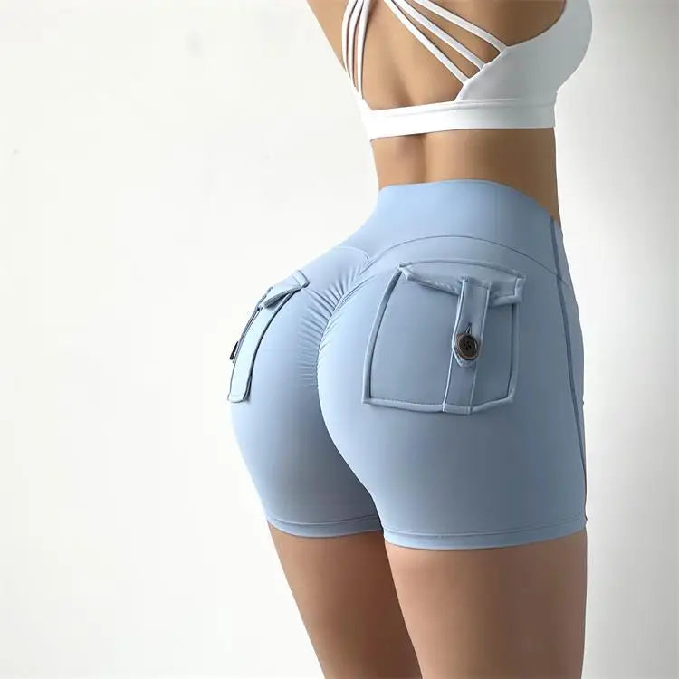 Shorts Women Sport With Pocket Buttocks Fitness Workout High Waist Tights Leggings Push Up Cycling Shorts Scrunch Gym Clothing