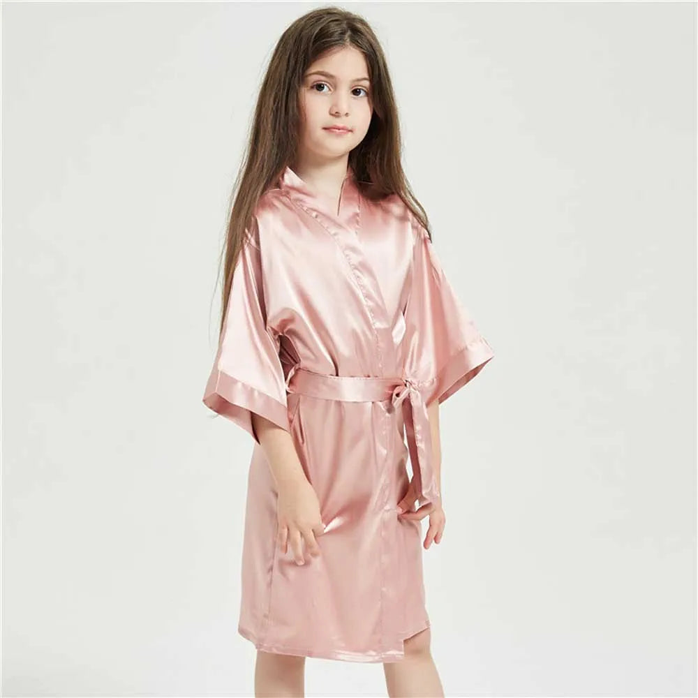 Pink Bathrobes for Girls Nightwear Satin Silk Kids Robes Summer Girl Nightgown Sleepwear Children Kimono Wedding Spa Party Dress