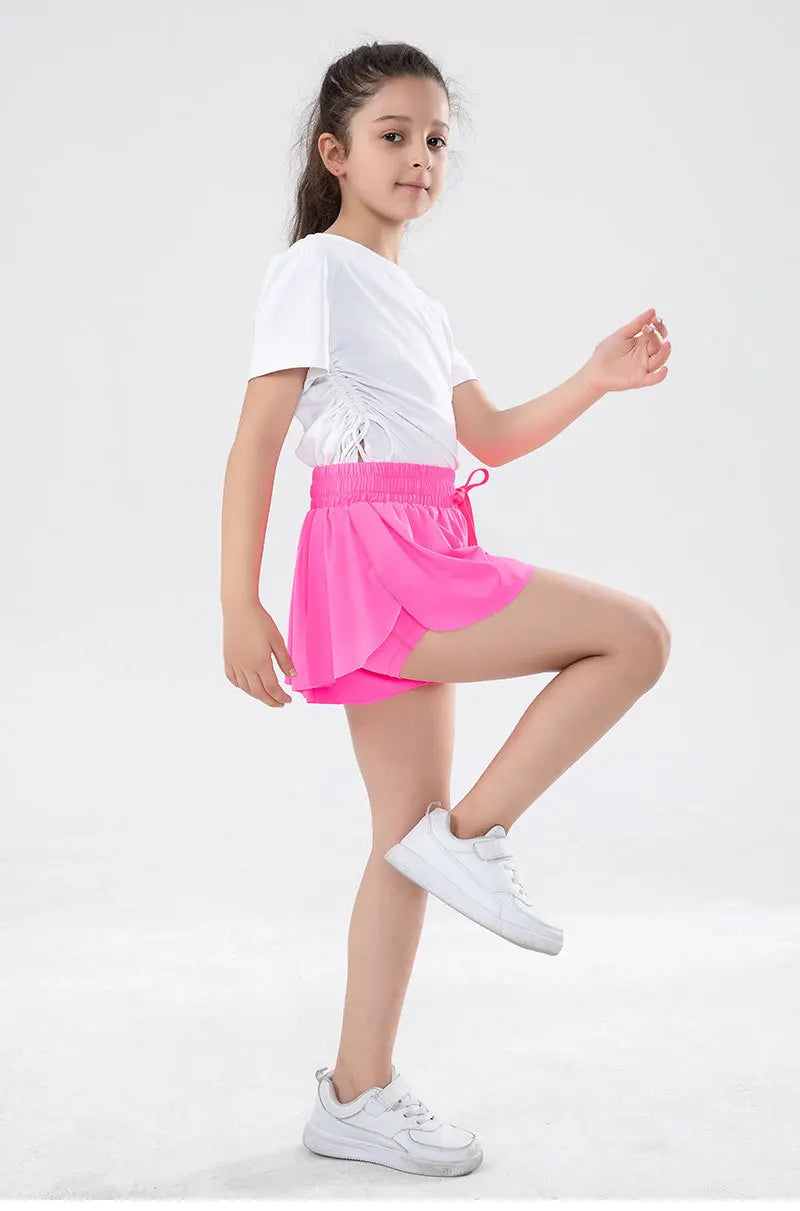 3-15 Years Girls Flowy Shorts Butterfly Shorts With Pocket 2-in-1 Athletic Running Shorts For Kids Active Workout Sports Tennis