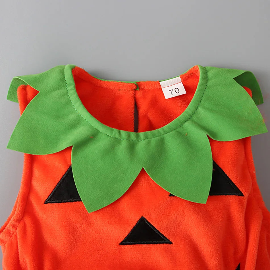 Baby Costume Kids Pumpkin Romper with Hat Boys Girls Cosplay One-Piece Infant Summer Casual Onesie Halloween Jumpsuit 0-5 Years