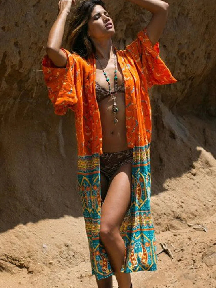 Embroidery Kaftan Beach Tunic Beach Cover up Saida de Praia Swimsuit Women Bikini cover up Pareo Sarong Beachwear Q882