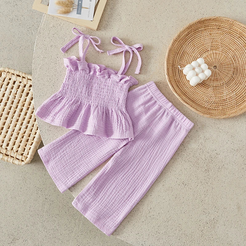 Suefunskry Toddler Girls 2Pcs Outfits Solid Color Sleeveless Camisole and Elastic Pants Set Baby Summer Clothes 6M-3Y