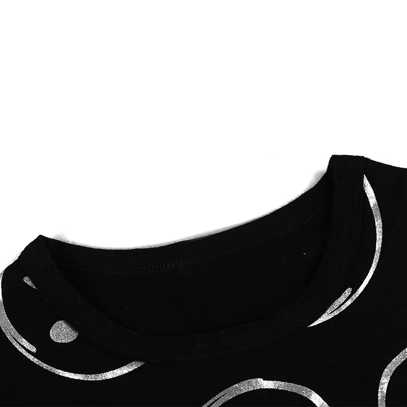 AA-kids boy summer spring fashion clothes 2pcs set cotton long sleeve and short sleeve 2pcs clothes set smile print black set