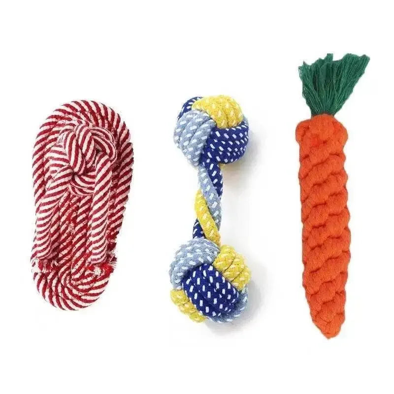 Dog Toy Carrot Knot Rope Ball Cotton Rope Dumbbell Puppy Cleaning Teeth Chew Toy Durable Braided Bite Resistant Pet Supplies