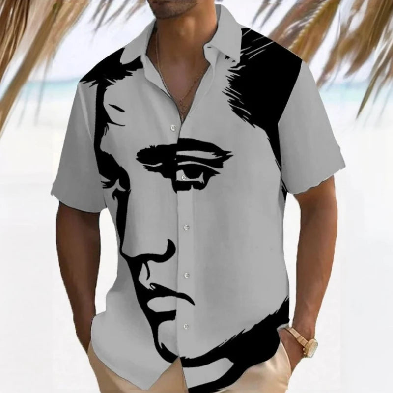 Simple Men's Shirt 3d Face Print Short Sleeve Shirts Beach Casual Clothing Loose Oversized Hawaiian Shirts for Men 2025 New Tops