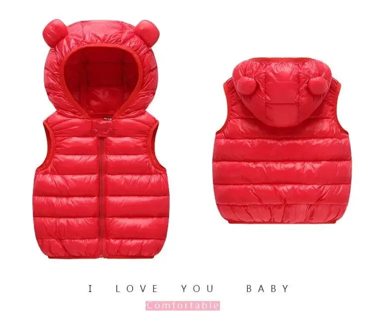 Autumn Children Warm Down Vest Baby Cotton Waistcoat Kids Outerwear Vest Children Clothing Boys Girls Hooded Jackets Vest