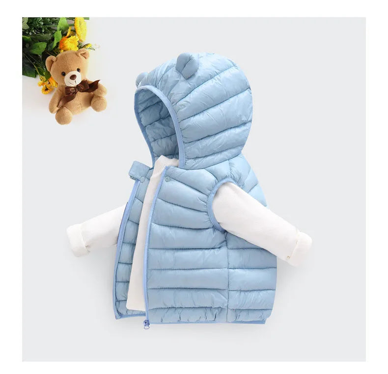 Baby Boys Girl Warm Down Vest Toddler Cotton Waistcoat Children Autumn and Winter Clothes Kids Hooded Jackets 1-6 Years Old