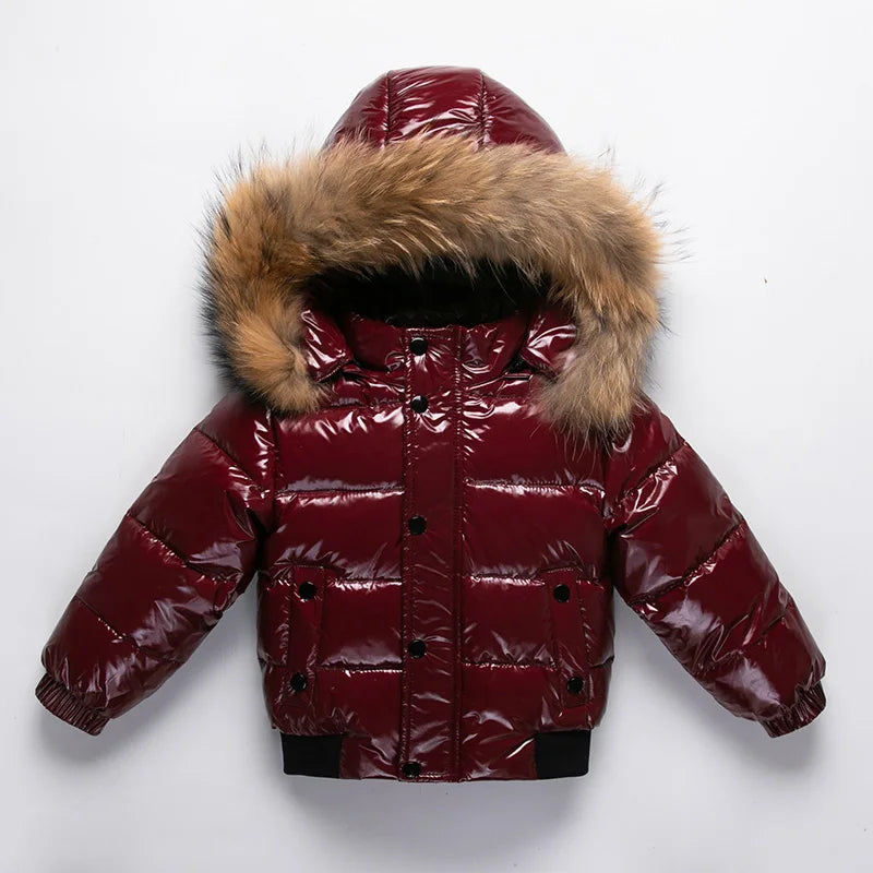 RAISE Winter 1-8 Years Kids Boys Parka Babys Girl Down Jackets Waterproof Shiny Real Fur Thicken Warm Boys Outerwear Coat Outfit