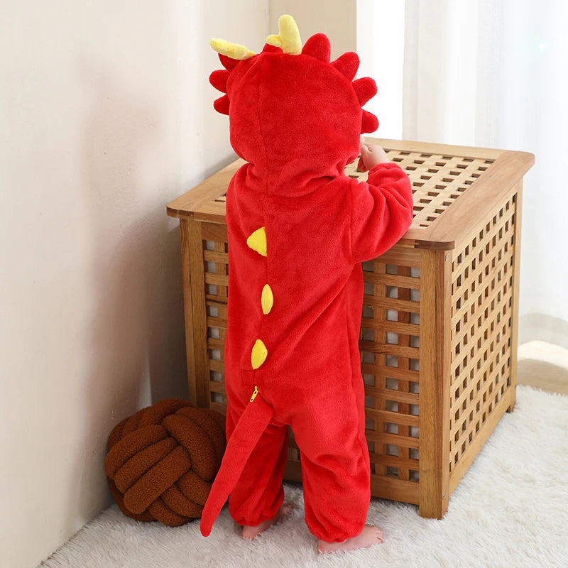 MICHLEY NEW Halloween Blue Dragon Baby Rompers Winter Costume Clothes Cartoon Jumpsuit Bodysuits Overall For Girl Boy Bebe 2-36M