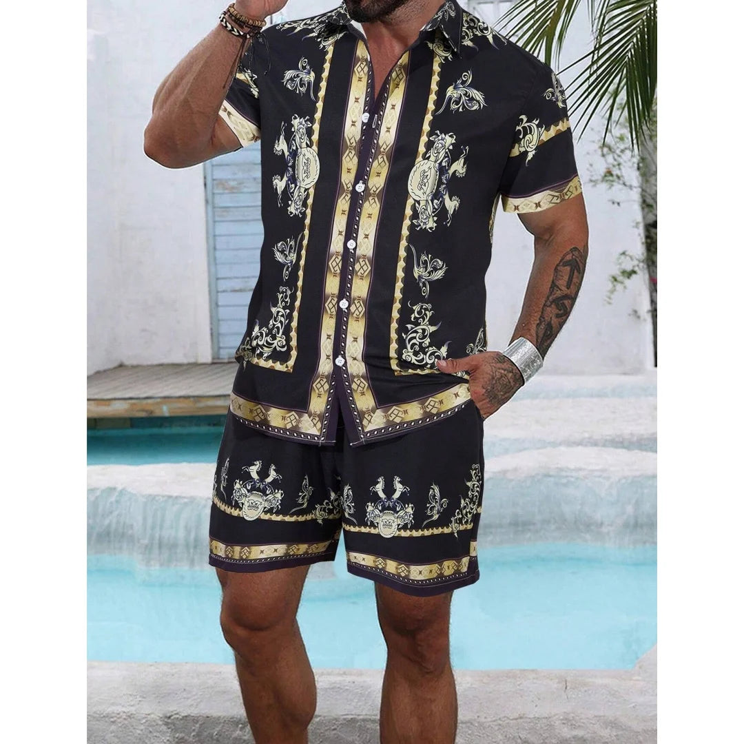 Striped shirt set Men's Short-sleeved Shirt Summer Short-sleeved Shirt Beach Shorts Men's Suit Street Casual y2k Shorts Leisure