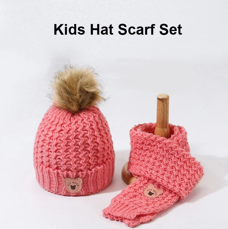 3Pcs Kids Hat Scarf and Snow Gloves Set Winter Knit Warm Soft Outdoor for Boys Girls and Toddlers