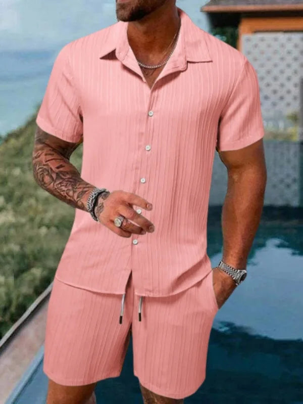 European and American Summer Hot Men's Casual Loose Beach Suit Shirt Shorts Quick Drying Breathable Vacation Style