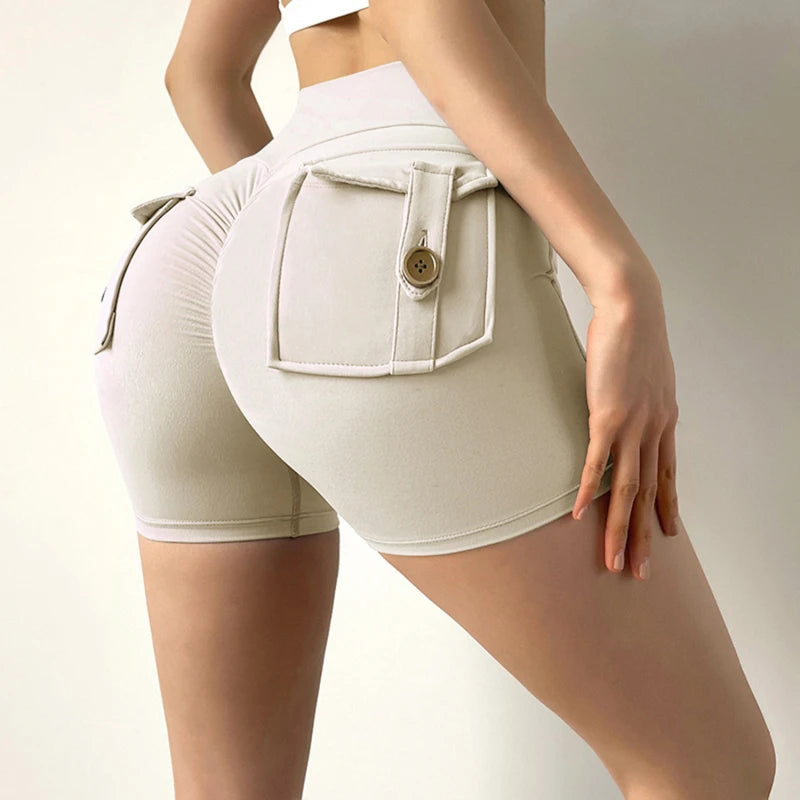 Shorts Women Sport With Pocket Buttocks Fitness Workout High Waist Tights Leggings Push Up Cycling Shorts Scrunch Gym Clothing