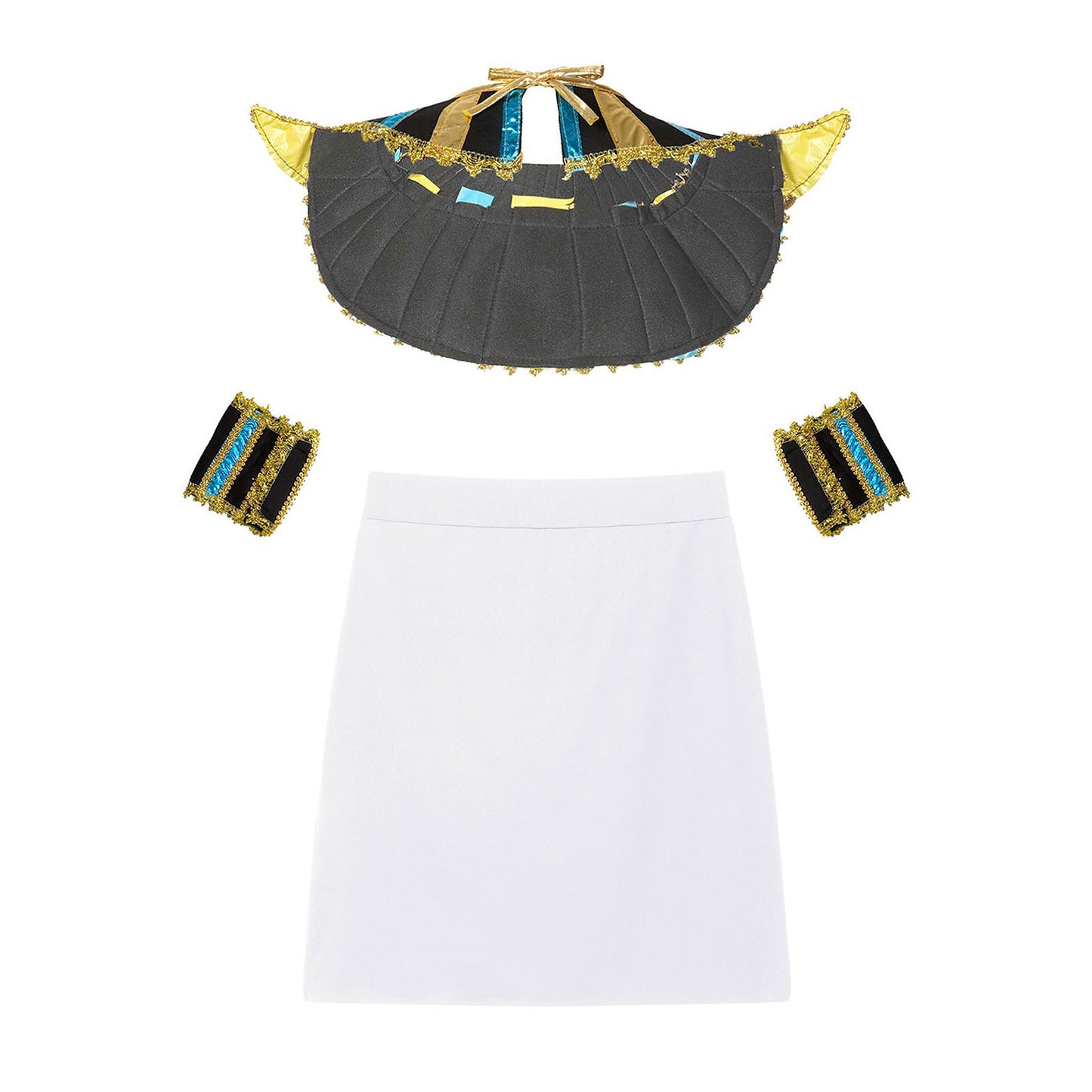 Mens Ancient Egyptian Pharaoh King Cosplay Costume Halloween Fancy Dress Skirt with Cuffs Collar Outfit for Theme Party/Stage