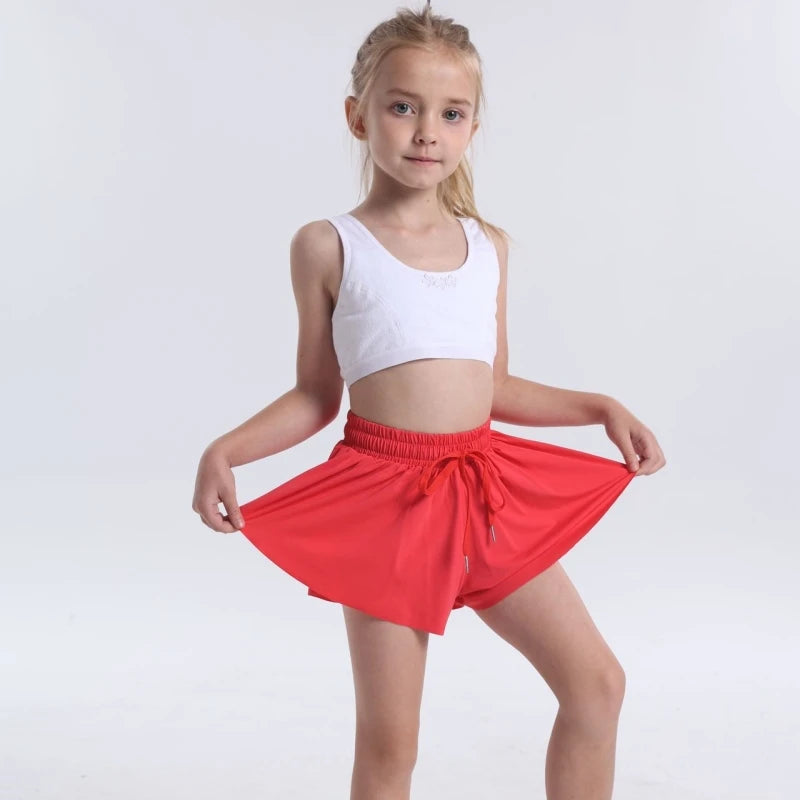 3-15 Years Girls Flowy Shorts Butterfly Shorts With Pocket 2-in-1 Athletic Running Shorts For Kids Active Workout Sports Tennis