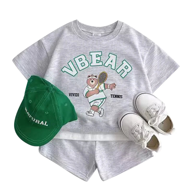 Fashion girls Toddler Baby Korea Clothing Fall Clothes Sets Baby Boys Set Kids Sports Bear Sweatshirt Pants 2Pcs 2 to 8 year