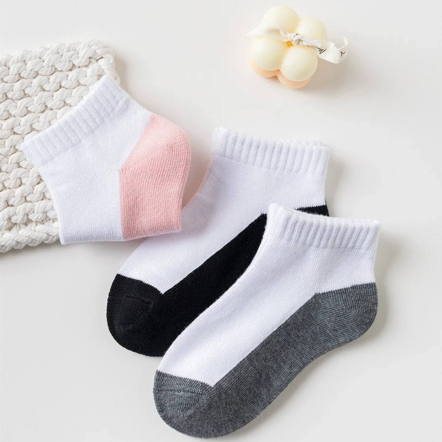 5 Pairs/Lot 2024 New Summer Children Socks Cotton Kids Teen Fashion Black White Gray For 1-12 Years Student Baby Girl Boy Socks