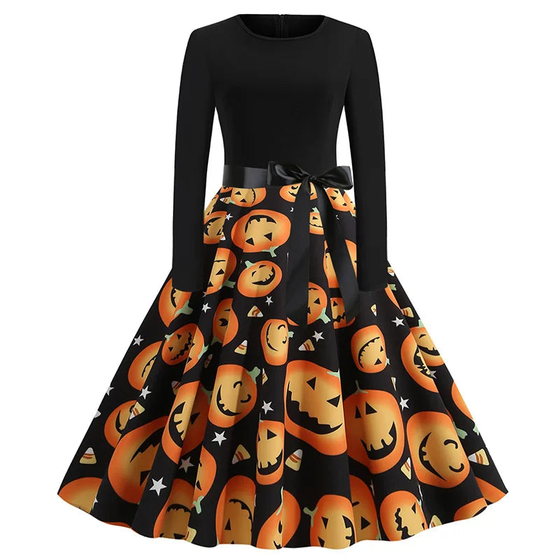 Halloween Cosplay Costume Props Fancy Pumpkin Womens Dress Long Sleeve Princess Dress Festival Dress Up Party Vintage Robe